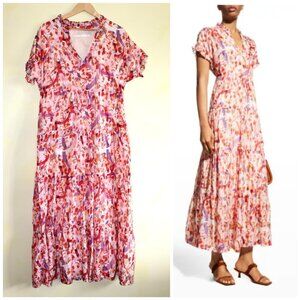 Marie Oliver Farah Tiered Ruffle Trim Dress Size XL Silk & Cotton V neck